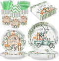 168PCS Woodland Baby Shower Party Supplies for Boys Girls Kids Winter Forest Party Decorations Jungle Animals Themed Plates and Napkins Cups Forks Knives and Straw Tableware Serve 24 Guests