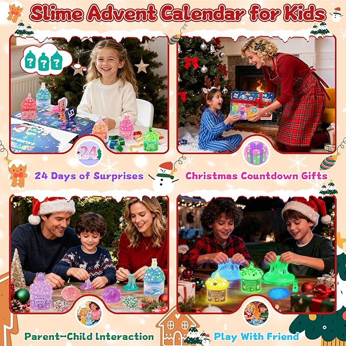 Slime Advent Calendar 2025, Christmas Countdown Calendar, 24 Days of Surprises with Glow-in-The-Dark Slime Kit, Halloween Toy for Kids Toddlers Teens Girls Boys