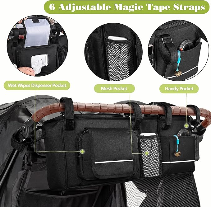 HODRANT Double Stroller Organizer Compatible with BOB Duallie & Compatible with Baby Jogger City Mini GT2 Stroller, Double Stroller Parent Console with Detachable Cooler & Cup Holder, Patent Pending