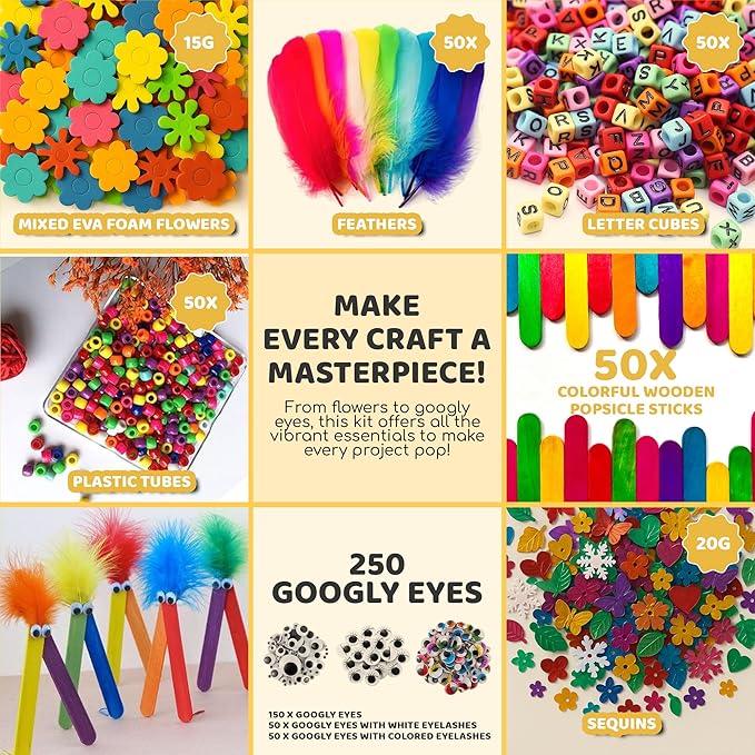 Yameer Arts and Crafts Supplies for Kids 1500+ Pcs - All in One DIY Art Craft Supplies for Kids and Toddlers - Kid Crafting School Supply Kit & Materials Age 4 5 6 7 8 9