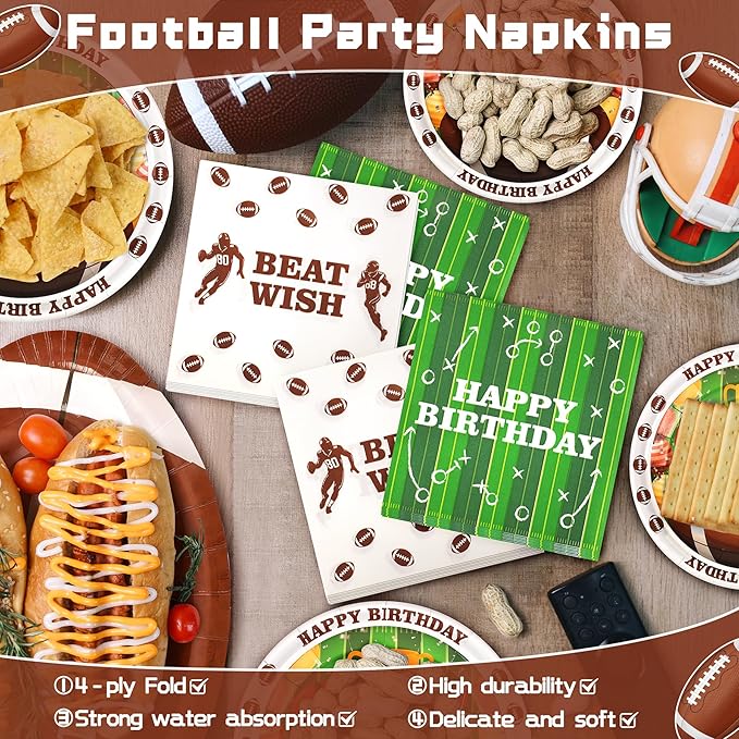 Football Birthday Party Decoration,177PCS Football Disposable Tableware Party Supplies,Set of 24 Football Paper Plates Napkins Cups Forks Straws,Banner Touchdown Tablecloth for Gameday Tailgate Decor