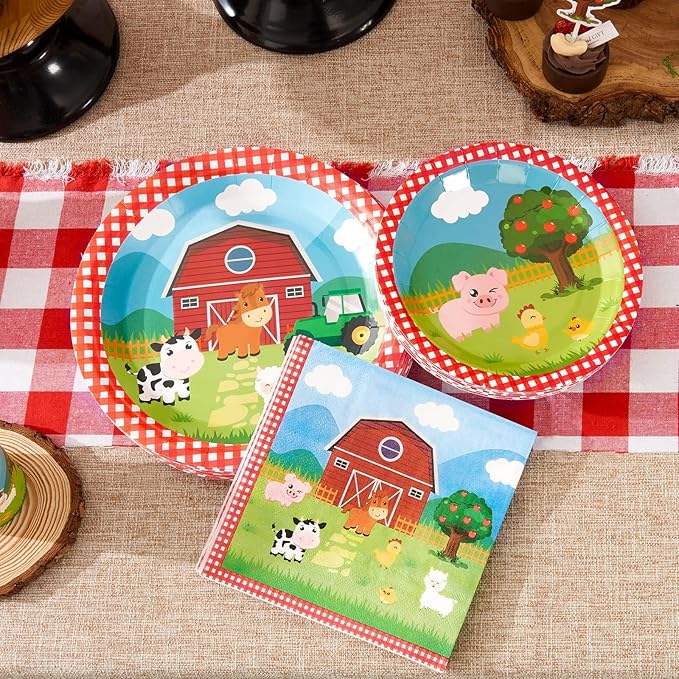 WERNNSAI Farm Plates and Napkins - 48PCS Farm Animals Birthday Decorations Barnyard Paper Plates Tableware for Kids Birthday Party Farmhouse Decorations Serves 16 Guests