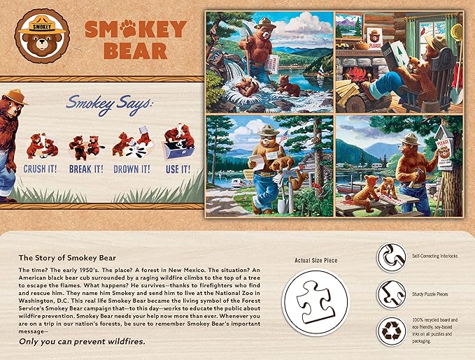 MasterPieces Puzzle Set - 4-Pack 100 Piece Jigsaw Puzzle for Kids - Smokey Bear 4-Pack - 8"x10"