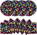 48Pcs Neon Glow in the Dark Paper Dessert Plates and Napkins Neon Party Decorations Paint Splatter Birthday Party Supplies Colorful Graffiti Disposable Tableware for Kids Baby Shower Serves 24