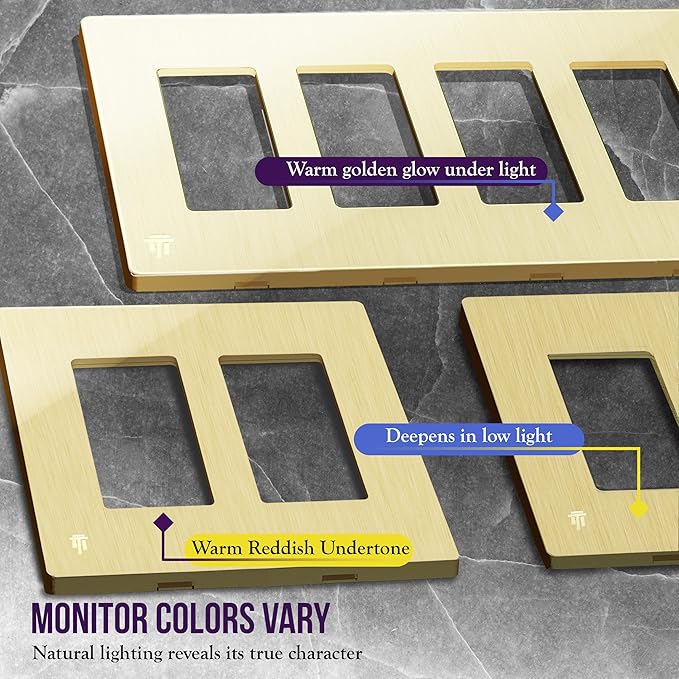 ENERLITES Elite Series Screwless Decorator Wall Plate Child Safe Outlet Cover, Gloss Finish, Size 4-Gang 4.68" H x 8.30" L, Unbreakable Polycarbonate Thermoplastic, SI8834-BGD, Brushed Gold