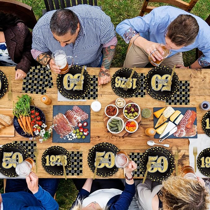 ZOIIWA 96 Pcs Vintage 50th Birthday Party Decorations Vintage 1976 Birthday Tableware for Men Woman Cheers to 50 Years Dessert Plates Napkins Forks for 24 Guests Back in 1976 Party Favors