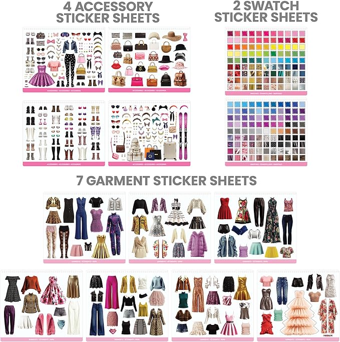 Fashion Angels Luxe Life High Fashion Design Set, Includes 500+ Stickers with Style Boards, Garments, Accessories & Fabric Swatches, Creative Fashion Design Kit for Kids Ages 6+