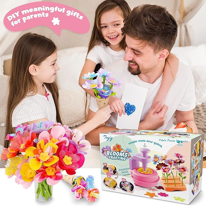 Fabric Flower Bouquets Toys, DIY Craft Kits Toys for Kids - Flowers Market Toy, Build Your Flower Bouquet, Arts & Crafts for 4+ Year Toddler Girl, Educational Activity Preschool B-Day Gifts