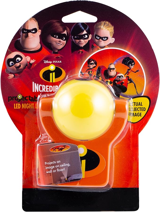 Projectables Incredibles 2 LED Night Light, Plug-in, Dusk-to-Dawn Sensor, Elastagirl, Violet, Dash, Jack-Jack, Project Image on Ceiling, Wall, or Floor, Ideal for Bedroom, Nursery, Bathroom, 41247