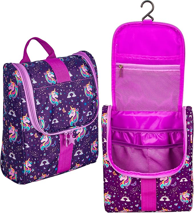 Remobia Hicol Cute Cartoon Hanging Kids Toiletry Bag Children Travel Cosmetic Makeup Organizer Wash Bag Shower bag Over Night Bag Camping Shaving Kit Bag for Boys & Girls(Unicorn)