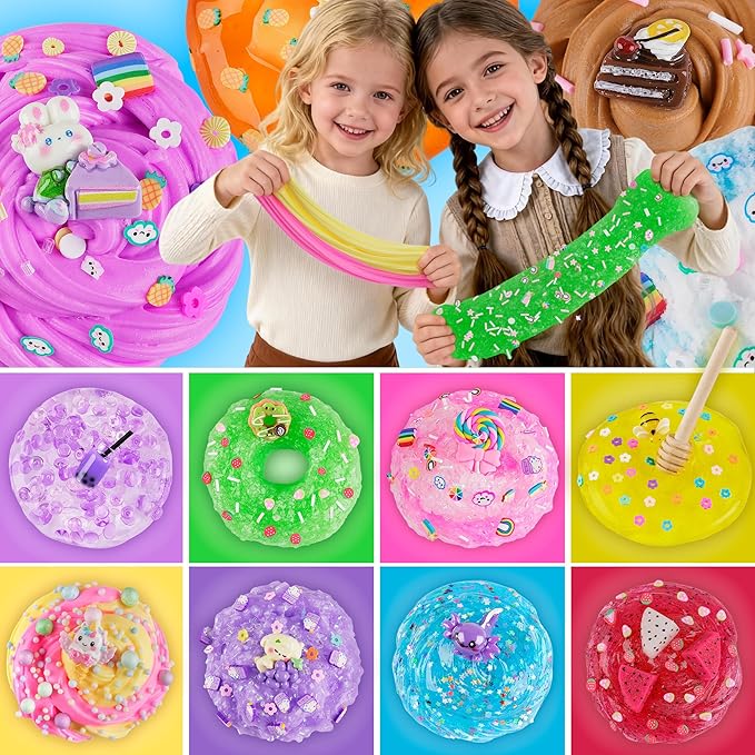 LAWOHO 15 Pack DIY Dessert Slime Kit for Kids - Super Soft, Non-Sticky & Crunchy Butter Slime, Creative Food Theme DIY Toy for Stress Relief, Party Favors, Christmas Birthday Goodie Bag Stuffers Gift