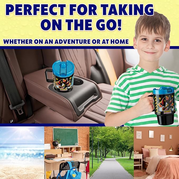 Get Trend Sonic the Hedgehog Kids Water Bottle with Straw 16.9 oz BPA Free Plastic Cup with Lid Handle Reusable Drinking Tumbler for School Gifts for Kids (Black Sonic)