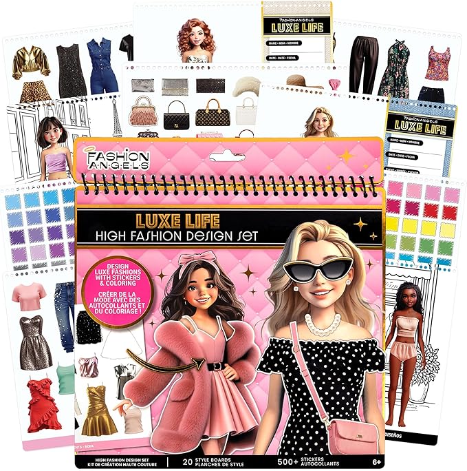 Fashion Angels Luxe Life High Fashion Design Set, Includes 500+ Stickers with Style Boards, Garments, Accessories & Fabric Swatches, Creative Fashion Design Kit for Kids Ages 6+