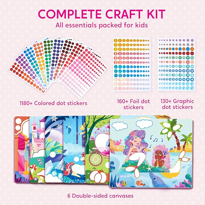 Klever Kits Princess Dot Art Kit for Kids, No Mess Sticker for Toddlers 3-7, Art and Craft Kits, DIY Creative Activity, Travel Toy, Birthday Presents for Boys Girls