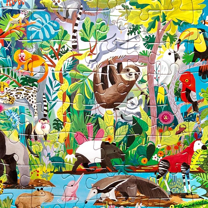 eeBoo: Rainforest - 64 Piece Puzzle - 15" x 15" Jigsaw, Vibrant Animal & Nature Scene, Informational Poster, Big Sturdy Dustless Pieces, Kids Ages 5+