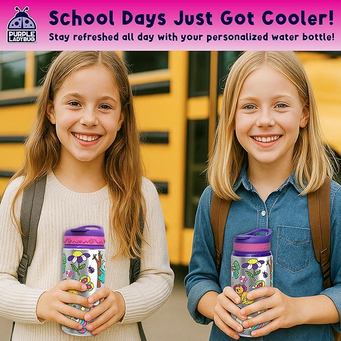 PURPLE LADYBUG Decorate Your Own Water Bottle Kit - Gifts for Girls Ages 4-8 Years Old Birthday, Little Girl Gifts, Kids Water Bottle for School, Valentines Gift for Girls