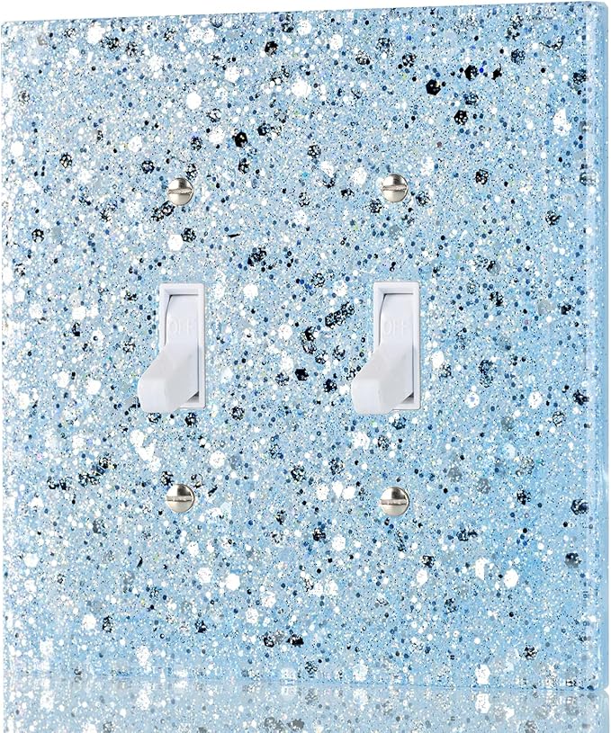 Light Switch Cover Plate - Shiny Blue Mirror Finish (2-Gang,5.1" x 5.1") - Sparkle Double Toggle Wall Plate