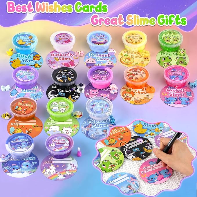 LAWOHO 15 Pack Slime Kit for Kids, DIY Crunchy Butter Slime Set with Charms & Add-ins, Soft Non-Sticky Slime Party Favors, Stress Relief Sensory Toys, Birthday Gifts Classroom Prizes for Boys Girls