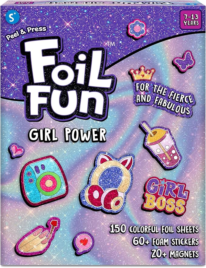 Skillmatics Foil Fun - Girl Power, DIY Foil Art Craft Kit, Mother’s Day Gift, Mess-Free Activity, 20+ Magnets & 60+ Stickers, Travel, Screen-Free Fun, Party Favor for Kids, Tweens, Teens (Ages 7-13)