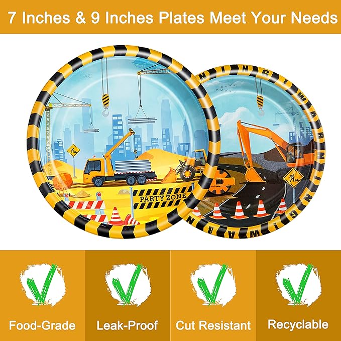 96 Pcs Construction Birthday Party Plates Napkins Forks Supplies Tableware Set Disposable Table Dump Truck Theme Decoration for Boys/Kids Birthday Party, Serves 24 Guests