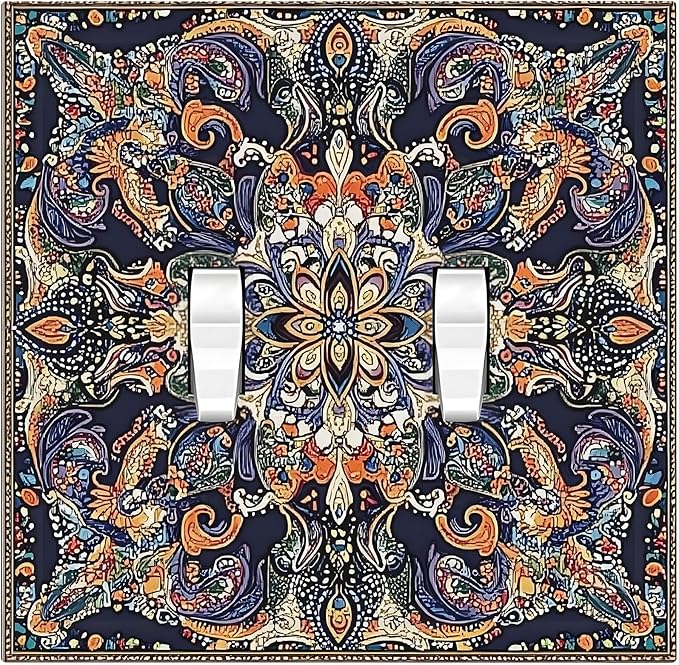 Decorative Switch Plates Mandala Petals Retro Flowers 2 Gang Double Toggle Outlet Light Switch Cover Wall Plate Electrical Faceplate For Bed Room Home Decor