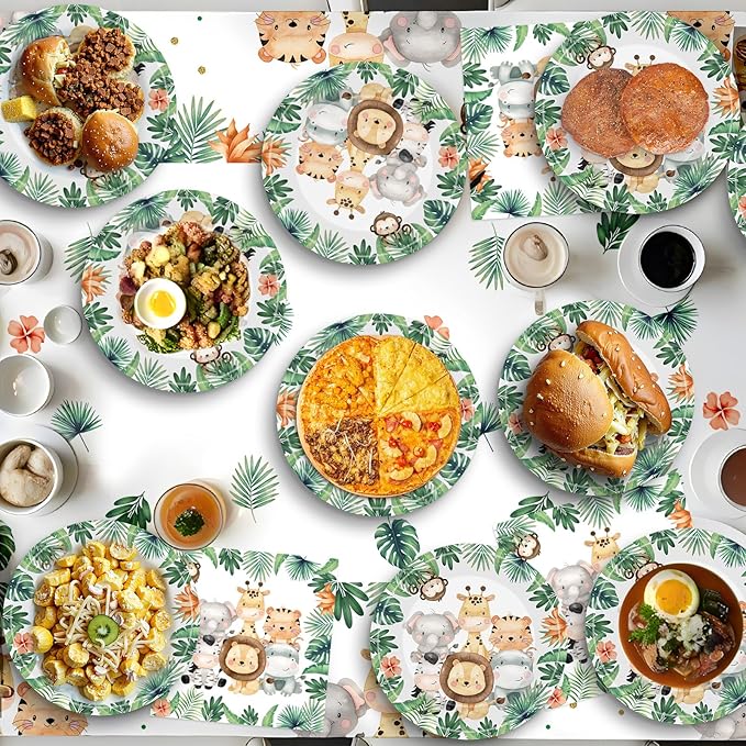 40 Pcs Jungle Animals Party Decorations - Safari Animal Plates and Napkins, Wild Animals Paper Plates Napkins Disposable Tableware Set for Baby Shower Zoo Birthday Party Supplies Favors, Serves 20