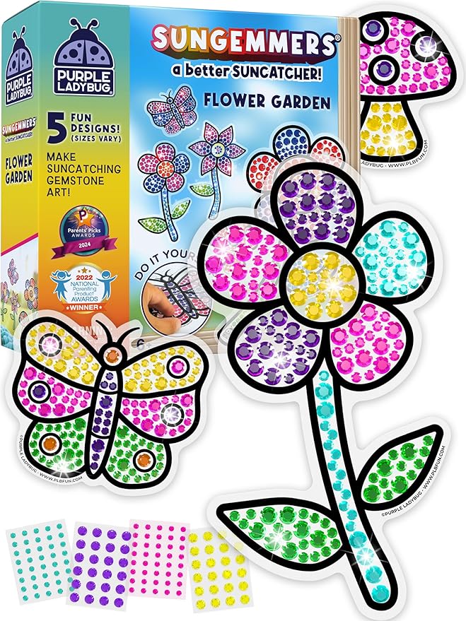 SunGemmers Suncatcher Gem Art for Kids, Summer Toys for Kids Ages 4-8, Great 6 Year Old Girl Gifts, Birthday Gift for Girls 5 6 7 8 9 10, Arts and Crafts for Kids Ages 6-8, Window Diamond Art Kit