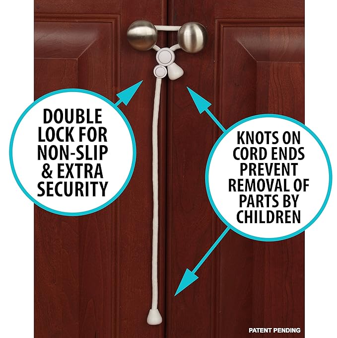 Baby Safety Cabinet Locks for Knobs Child Safety Cabinet Latches for Home Safety Strap for Baby Proofing Cabinets Kitchen Door RV No Drill No Screw No Adhesive (White)
