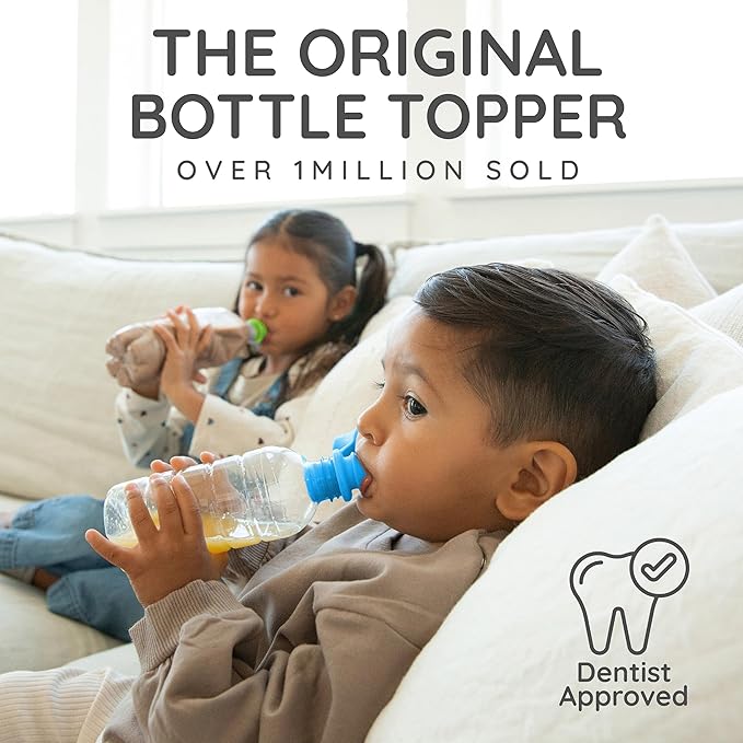 Kiddikap Original Water Bottle Topper for Toddlers – 100% Silicone Sippy Top Spout with Protective Cap makes the Bottle Top a Spill Proof Lid for Kids and Adults - 2 Pack - Original