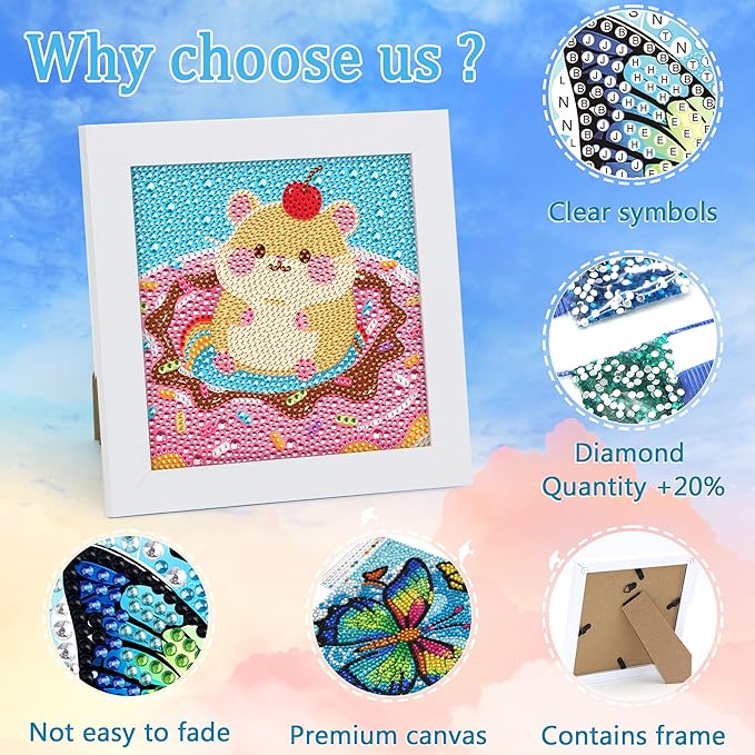 Libfx Diamond Art Kits for Kids with Frame Diamond Art for Girls Boys Beginners Arts and Crafts Ages 8-12 Birthday Gifts (Hamster)