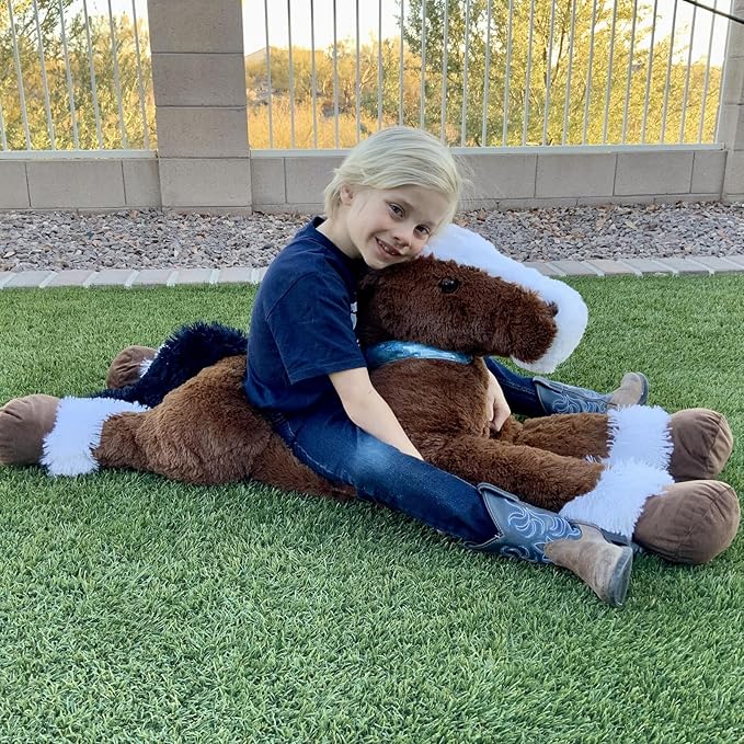 Tezituor 4ft Realistic Horse Stuffed Animal, 47inches Chocolate Stuffed Horse Farm Plush Toy, Hugging Soft Pony Plush Body Pillow Theme Decor Gift for Boys Girls
