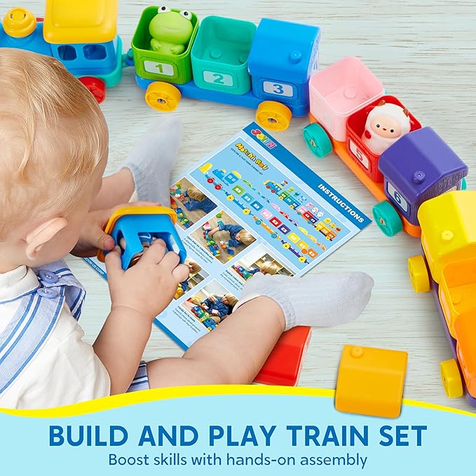 Play-Act Learning Toy for Toddlers 1 2 3 Years Old, Counting, Matching & Sorting Montessori Learning Farm Train Including 9 Farm Animals, Birthday Gift for Baby Boys Girls