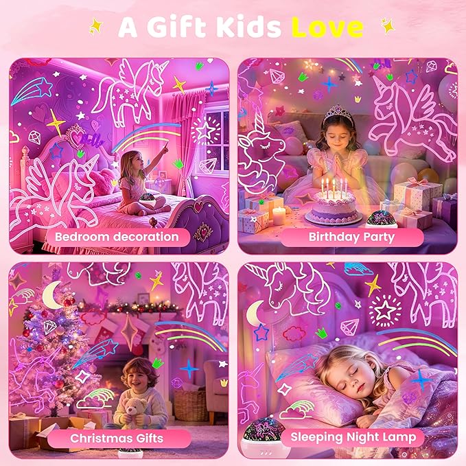 MINGKIDS Unicorn Toys Night Light for Toddler Girls,Unicorn Gifts Age 6-8,Unicorns and Starry Night Light Projector for Kids, Birthday Gift for 3-10 Year Olds Girls