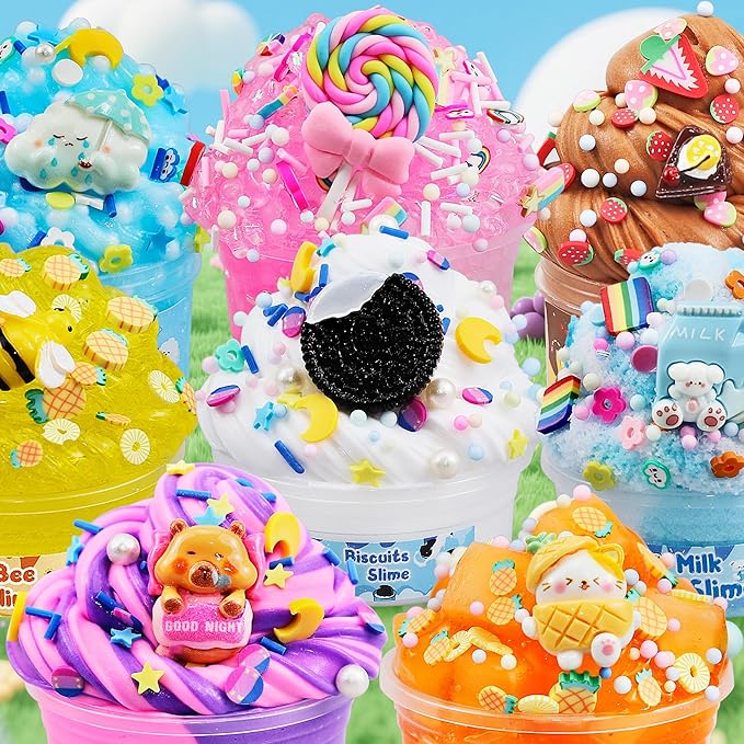 LAWOHO 15 Pack DIY Dessert Slime Kit for Kids - Super Soft, Non-Sticky & Crunchy Butter Slime, Creative Food Theme DIY Toy for Stress Relief, Party Favors, Christmas Birthday Goodie Bag Stuffers Gift