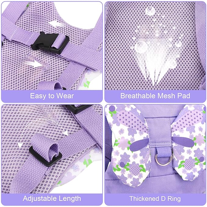Toddler Harness Leash + Anti Lost Wrist Link, Accmor Kids Butterfly Harnesses with Children Leashes, Cute Baby Leash Walking Assistant Wristband Strap Tether for Girls Outdoor (Purple)