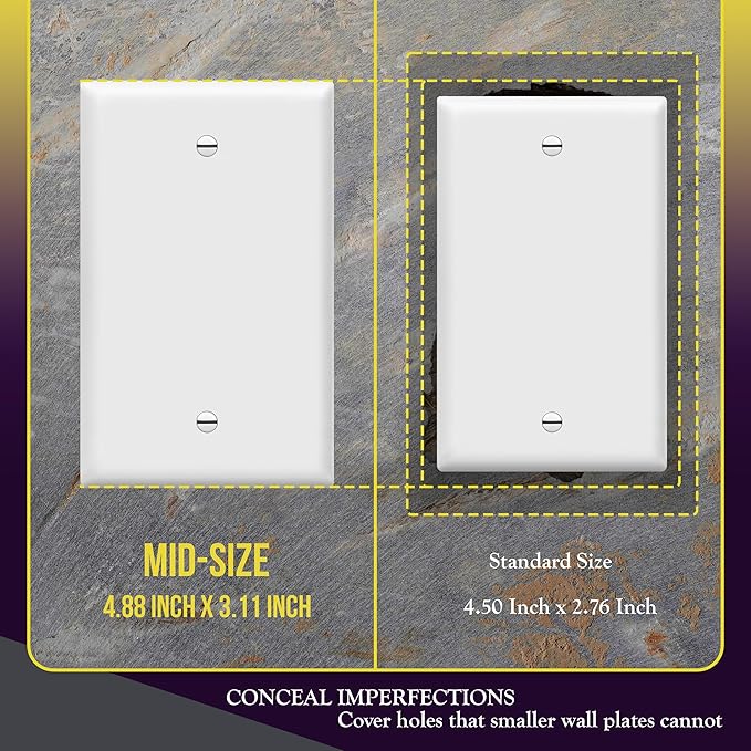 ENERLITES Blank Device Wall Plate, Gloss Finish, Mid-Size 1-Gang 4.88" x 3.11", Unbreakable Polycarbonate Thermoplastic, UL Listed, 8801M-W, White
