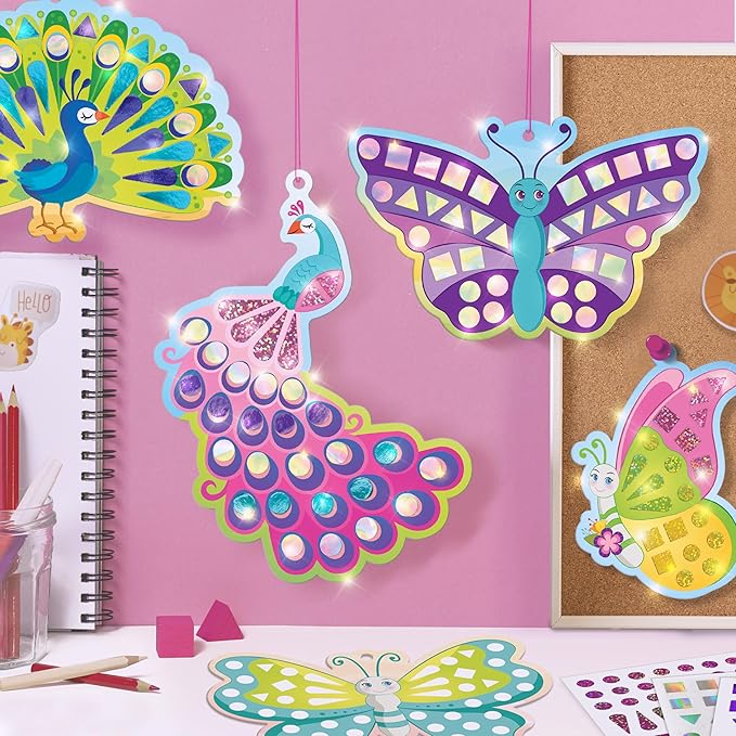 Imagimake Mirror Mosaic Butterfly & Peacock Kids Art Set | DIY Craft Kit | Foil Stickers for Kids Age 3+ | Travel Crafts for Kids Ages 4-8 | Birthday Gift for Girls and Boys Ages 3,4,5,6,7