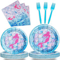 96 Pcs Mermaid Birthday Party Plates Napkins Forks Supplies Tableware Set Disposable Table Mermaid Theme Decoration for Girl Birthday Party or Baby Shower, Serves 24 Guests