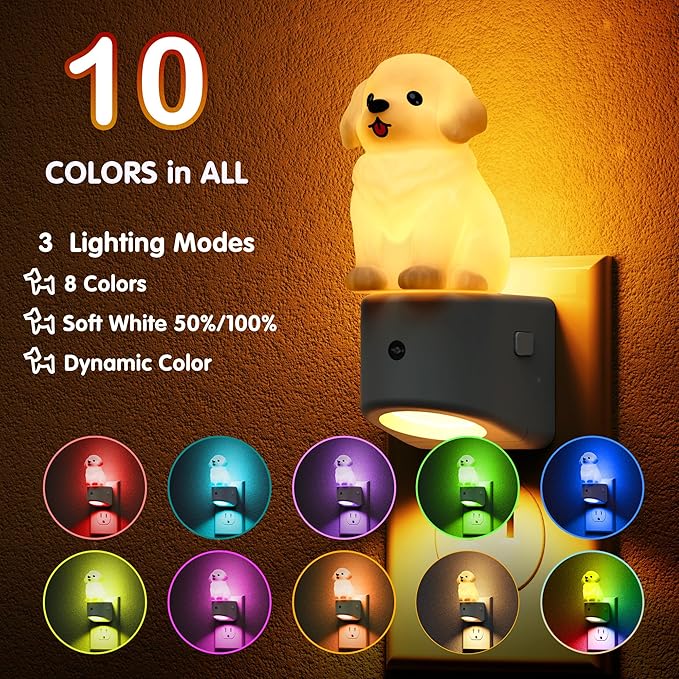 L LOHAS LED Night Light for Kids,3D Cute Puppy Night Lights,Golden Retriever with Dusk to Dawn Sensor, RGB+Soft White 3000K,Dog Night Light,Birthday Gift Nightlight for Kids, Room Decor