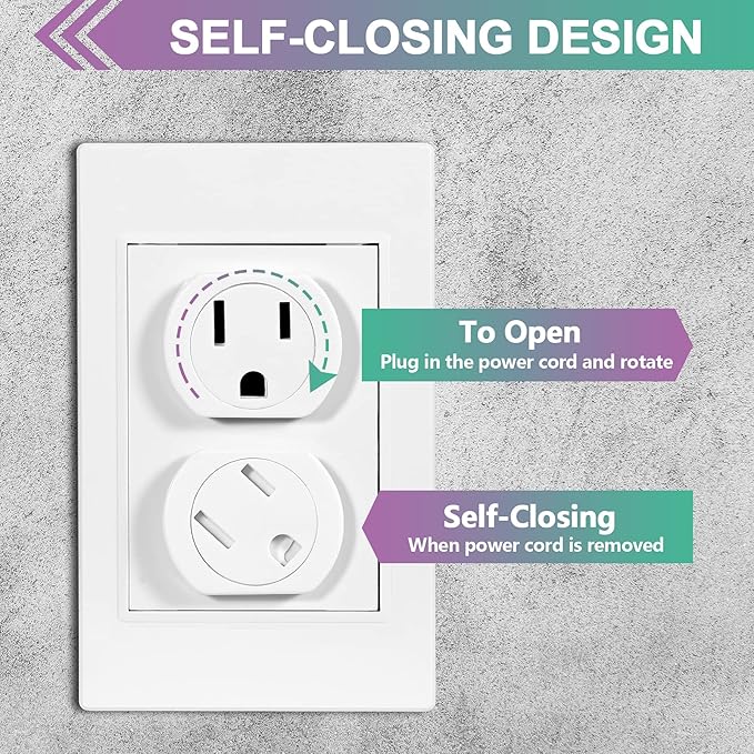 Outlet Covers (28 Pack) Self-Closing Child Proof Socket Covers 3-Prong Swivel Outlet Plug Covers Upgraded Adhesive Installation Comes with Extra Sticker Electrical Outlet Protectors for Baby