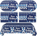Navy Blue and Sliver Birthday Decorations Happy Birthday Party Tableware Set Happy Birthday Tablecloths and Plates Napkins Party Dinnerware for Men Women Kids Birthday Party Supplies