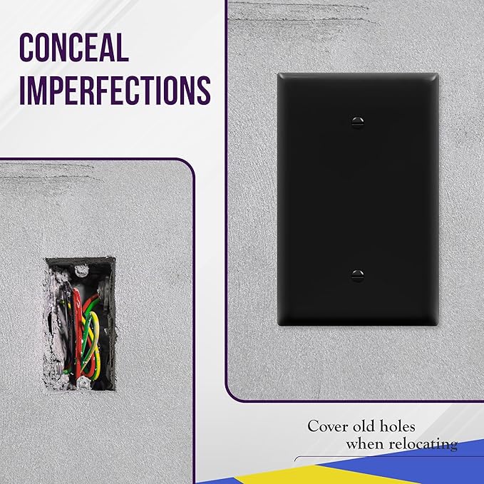 ENERLITES Blank Device Wall Plate, Jumbo Blank Cover, Oversized 1-Gang 5.51" x 3.50", Polycarbonate Thermoplastic, 8801O-BK-10PCS, Gloss Finish, Black (5 Pack)