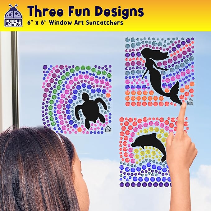 SUNGEMMERS Gem Window Art Suncatcher Kit for Kids 6-8 9 10 11 12 - Birthday Gifts for 7 Year Old Girl, Fun Diamond Art Mermaid Gifts for Girls - Arts & Crafts for Kids, Summer Crafts for Girls