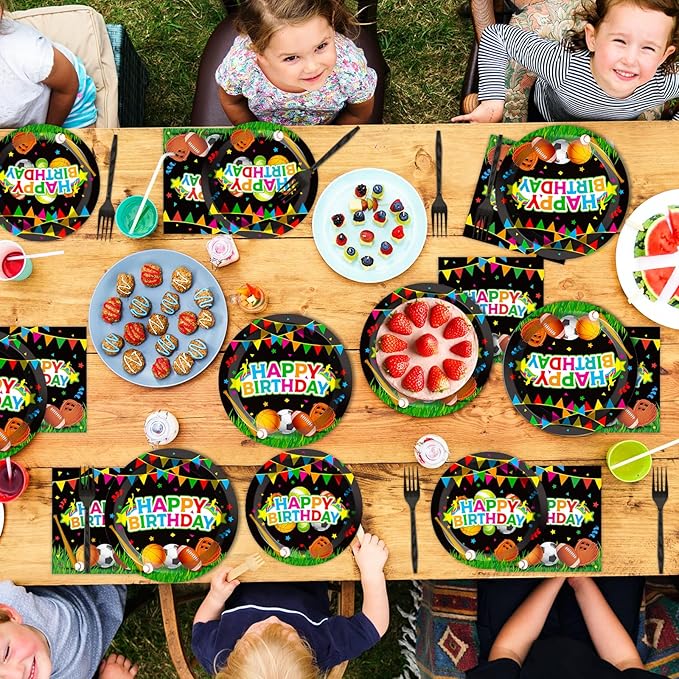 200 pcs Happy Birthday Party Plates and Napkins Kit Sports Themed Birthday Tableware Soccer Basketball Party Supplies For Baby Shower Sports Game Activities and Ball Fans Club celebrations Service 50