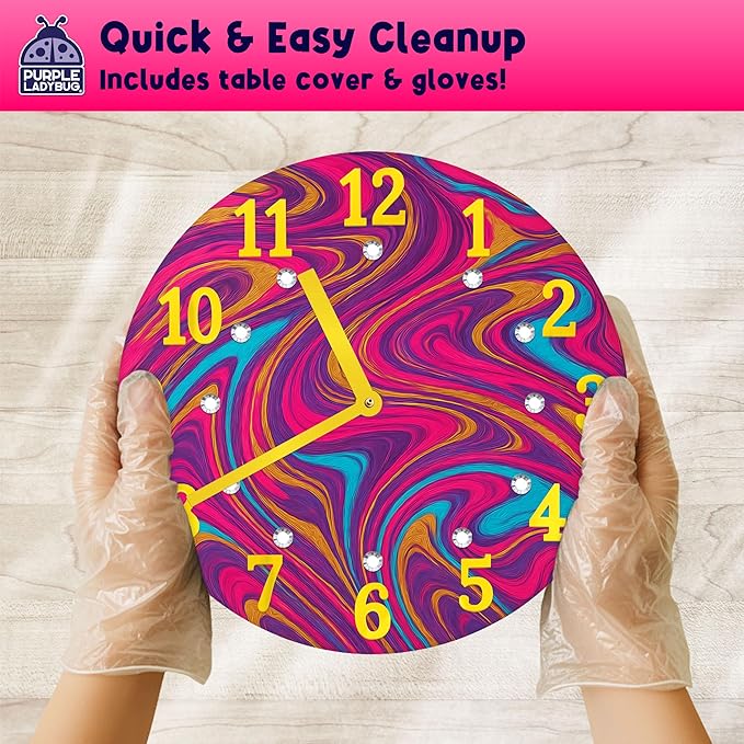 PURPLE LADYBUG Pouring Paint DIY Clock Kit - Creative Kids Painting Kit - 6 7 8 9 10 11 12 Year Old Girl Gift Ideas, Birthday Gifts for 6-12 Year Old Boys & Girls - Crafts for Kids 8-12