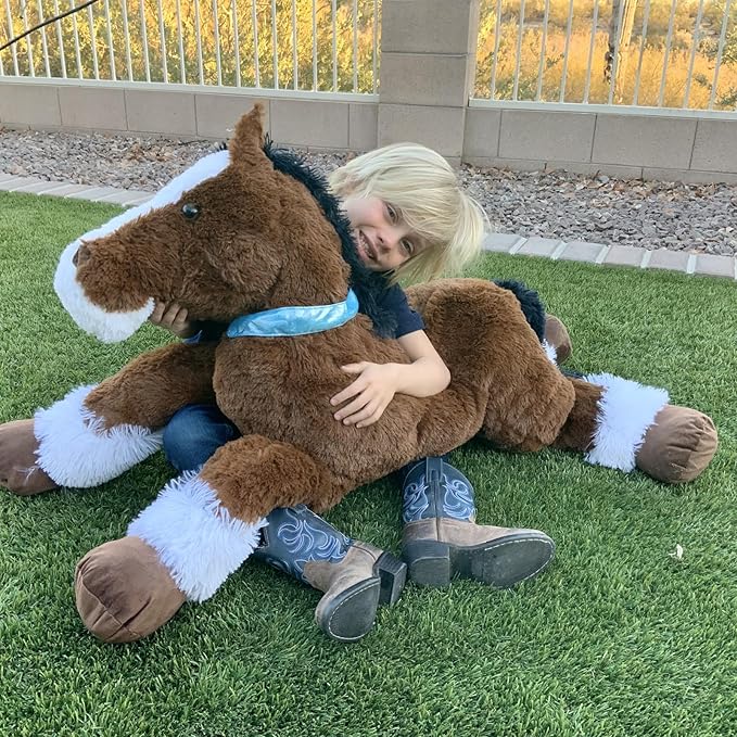 Tezituor 4ft Realistic Horse Stuffed Animal, 47inches Chocolate Stuffed Horse Farm Plush Toy, Hugging Soft Pony Plush Body Pillow Theme Decor Gift for Boys Girls