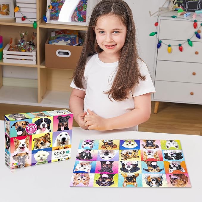 JOYIN 300 pcs Multicolor Dog Puzzles, Jigsaw Puzzle for Kids and Adults(27.6" x 19.7"), Puppy Theme Puzzles for Toddlers, Collection Gift Home Art Decor, Birthday Gift for Boys Girls 3 4 5 6 7 8