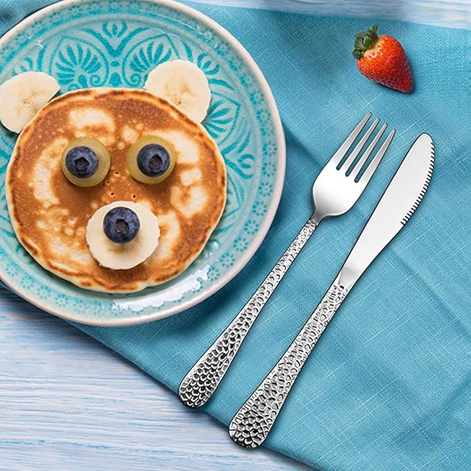 LIANYU 12-Piece Kids Utensils Silverware Set, Stainless Steel Toddler Hammered Flatware Cutlery, Children Tableware Includes Knives Forks Spoons, Dishwasher Safe