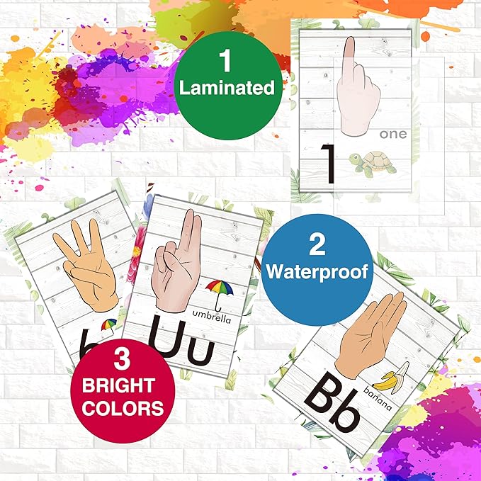 YIYDONG 36 Pieces ASL Alphabet Line Bulletin Board Set ABC Number Sign Language Flash Cards Wall Decorations for Pre-School Kindergarten Elementary Classroom Nursery Homeschool (Farmhouse)