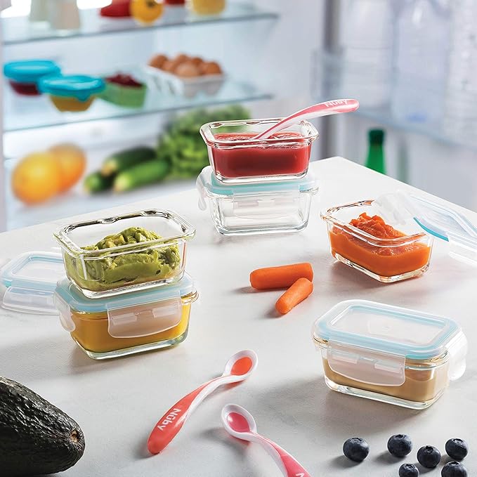 FineDine Small Glass Meal Prep Food Storage Container - Airtight, Leakproof, Microwave & Dishwasher Safe - Perfect for Snacks, Dips, 6 Count - Teal